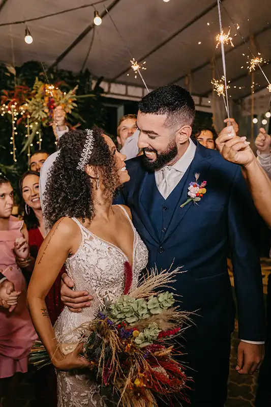 Wedding couple having a hug